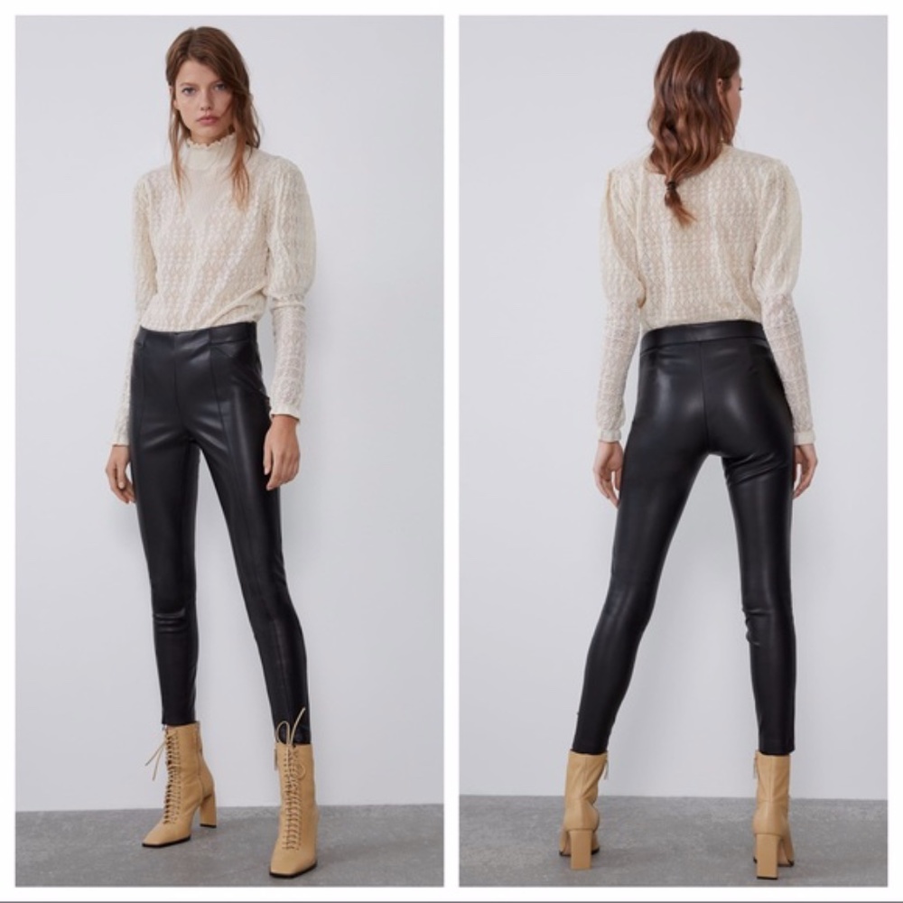 NWT Zara Black Faux Leather Leggings. Size L